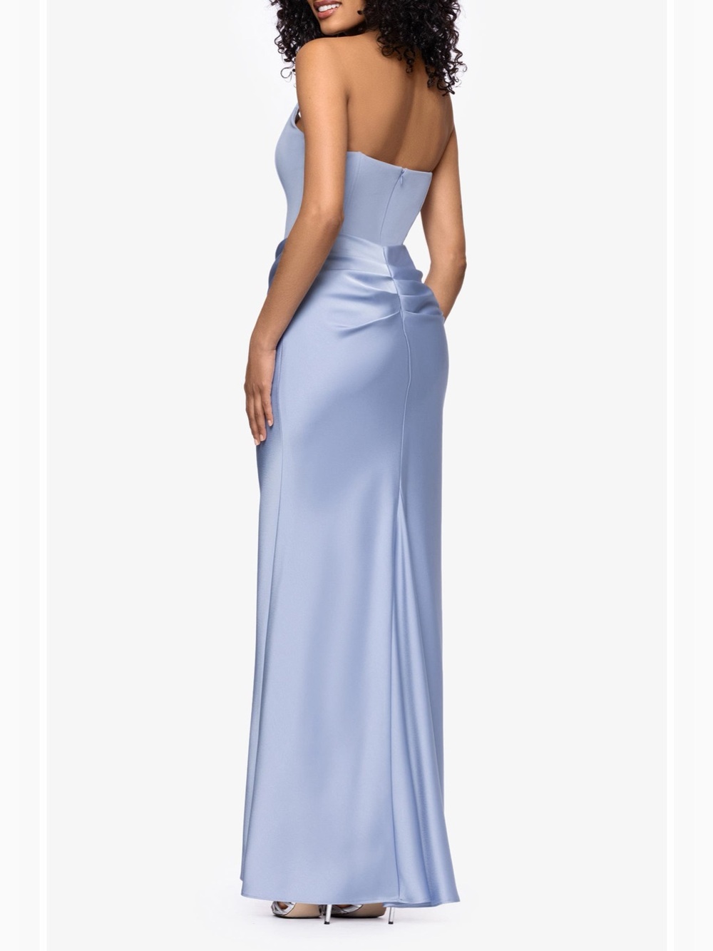 Betsy & Adam Strapless Ruched Scuba Gown Periwinkle Blue Formal Dress Size 4 NWT - Picture 3 of 11